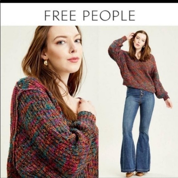 Free People Highland Cable Knit V-Neck Sweater - Picture 1 of 8